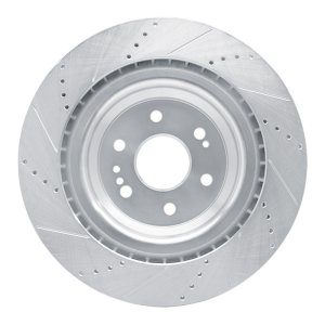 Cadillac Escalade Brake Rotor (1) - Front Right - R1 Concepts - Drilled & Slotted - Silver - `14-`20